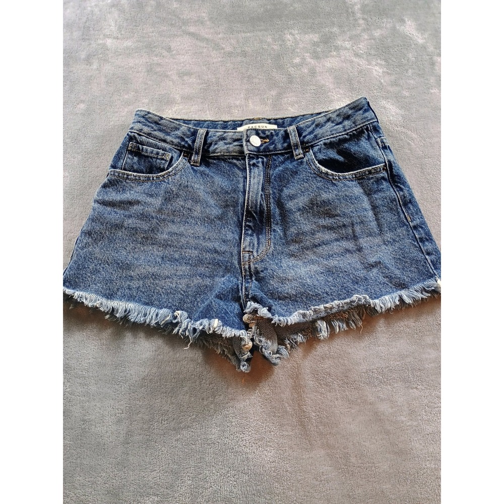 PacSun Womens High Rise Festival Blue Denim Shorts 25 Raw Hem‎